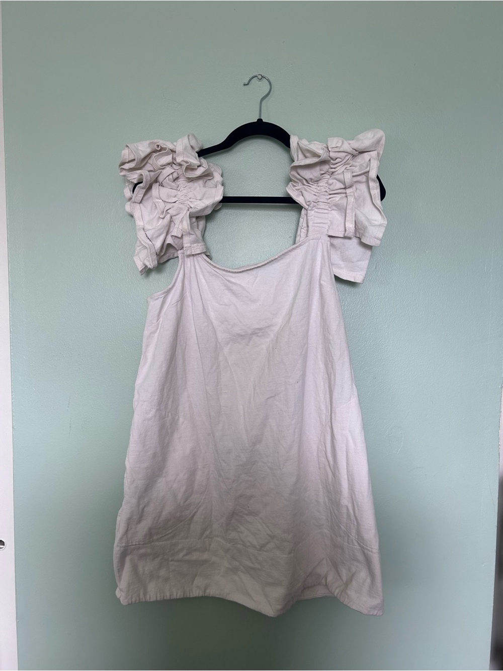 Free People Cream Ruffle Sleeve Mini Dress Pockets!